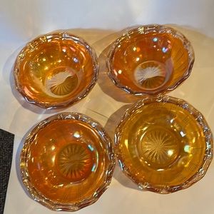 Marigold/orange luster carnival glass berry bowls 5 1/2 “ diameter, 1 3/4” tall